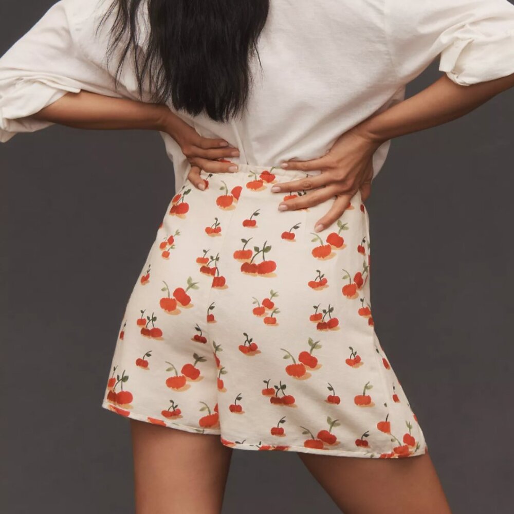 FARM RIO x Anthropologie Cherry Linen Blend Skort, Neutral, XS - Picture 4 of 4